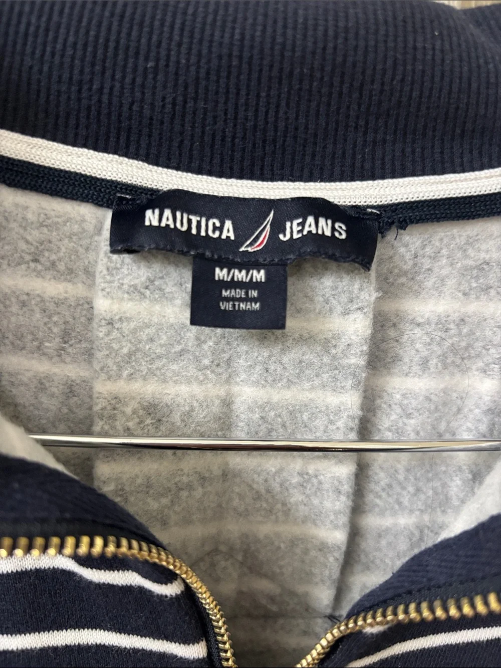 Nautica Navy & White Striped Quarter-Zip Pullover Sweatshirt